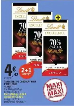 E.Leclerc TABLETTES DE CHOCOLAT NOIR EXCELLENCE “LINDT” offre