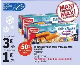 E.Leclerc 16 BÂTONNETS DE COLIN D'ALASKA MSC SURGELÉS “FINDUS” offre