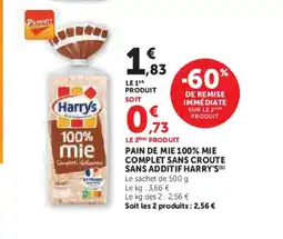Hyper U HARRYS Pain de mie 100% mie complet sans croute sans additif offre