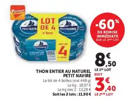 Hyper U PETIT NAVIRE Thon entier au naturel offre