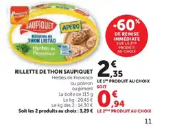 Hyper U SAUPIQUET Rillette de thon offre