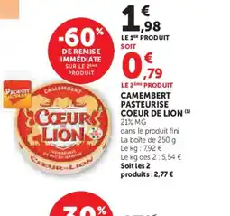 Hyper U COEUR DE LION Camembert pasteurise offre
