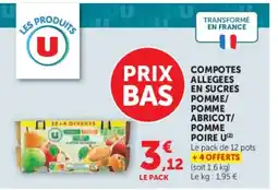 Hyper U U Compotes allegees en sucres pomme/ pomme abricot/ pomme poire offre