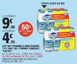 E.Leclerc Lait uht vitamine d demi-écrémé 1,5% mat. gr. format familial lactel offre