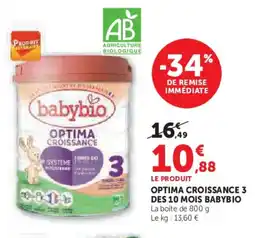 Hyper U Optima croissance 3 des 10 mois babybio offre