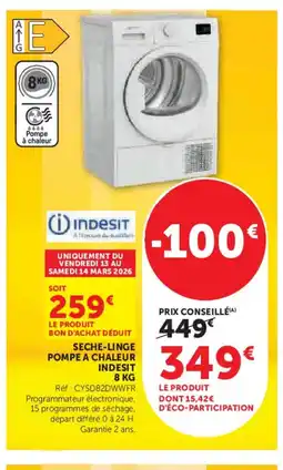 Hyper U INDESIT Seche-linge pompe a chaleur offre