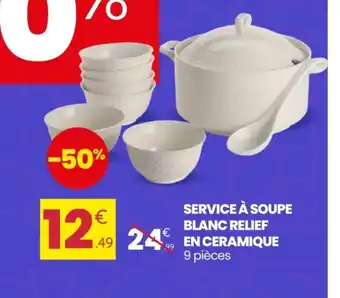 Service à soupe blanc relief en ceramique