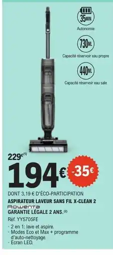 E.Leclerc ASPIRATEUR LAVEUR SANS FIL X-CLEAN 2 offre