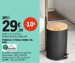 E.Leclerc POUBELLE À PÉDALE RONDE 20L NOIR offre