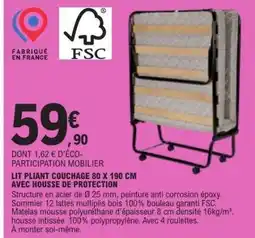 E.Leclerc Lit pliant couchage 80 x 190 cm avec housse de protection offre
