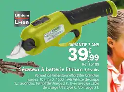 Provence Outillage Sécateur à batterie lithium 3,6 volts offre