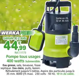 Provence Outillage WERKA PRO Pompe tous usages 400 watts Submersible. offre