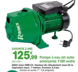 Provence Outillage RIBIMEX Pompe Pompe à eau Jet auto- amorçante 1180 watts offre