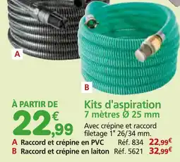 Provence Outillage Kits d'aspiration 7 mètres Ø 25 mm Raccord et crépine en laiton offre