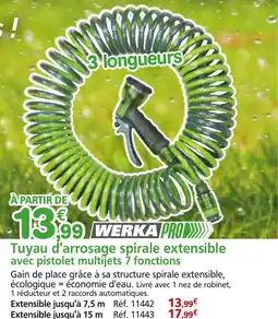 Provence Outillage WERKA PRO Tuyau d'arrosage spirale extensible avec pistolet multijets 7 fonctions offre