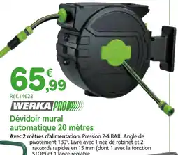 Provence Outillage WERKA PRO Dévidoir mural automatique 20 mètres offre