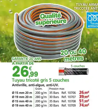 Provence Outillage Tuyau tricoté gris 5 couches offre