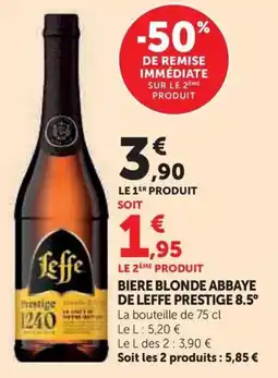 Hyper U Biere blonde abbaye de leffe prestige 8.5° offre