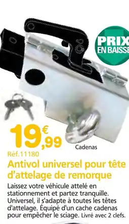Provence Outillage Antivol universel pour tête d'attelage de remorque offre