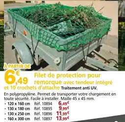 Provence Outillage Filet de protection pour remorque avec tendeur intégré et 10 crochets d'attache offre