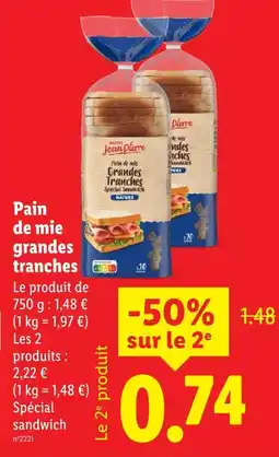 Lidl Maitre jean pierre pain de mie grandes tranches offre