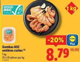 Lidl Gambas asc entières cuites offre
