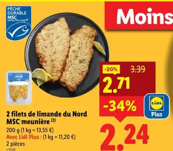 Lidl 2 filets de limande du nord msc meunière offre
