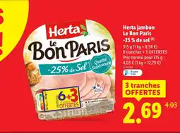 Lidl Herta jambon -25 % de sel offre
