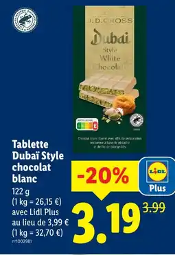 Lidl J.d. gross tablette dubaï style chocolat blanc offre