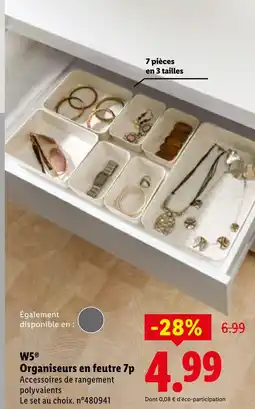 Lidl W5 organiseurs en feutre 7p offre