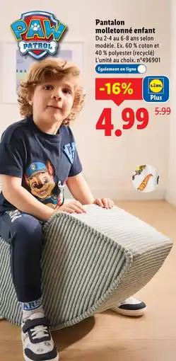 Lidl Paw patrol pantalon molletonné enfant offre