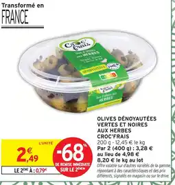 Intermarché Croc'frais olives dénoyautées vertes et noires aux herbes offre