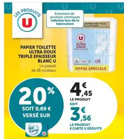 Super U U papier toilette ultra doux triple epaisseur blanc offre
