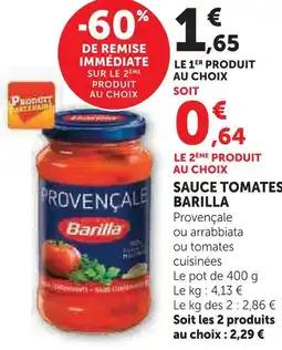 Super U Barilla sauce tomates offre