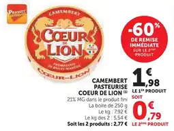 Super U Coeur de lion camembert pasteurisé offre
