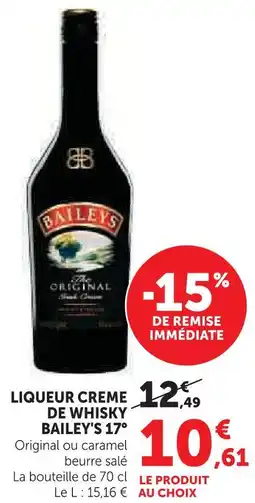 Super U Bailey's liqueur crème de whisky 17° offre