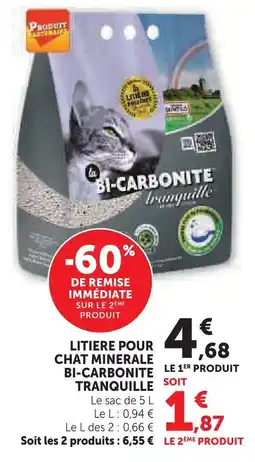 Super U Bi-carbonite tranquille litière pour chat minérale offre