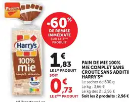 U Express Harry's pain de mie 100% mie complet sans croûte sans additif offre