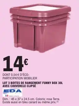 E.Leclerc Lot 3 boites de rangement funny box avec couvercle clipsé offre