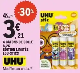 E.Leclerc 4 bâtons de colle édition limitée lou-stics uhu offre