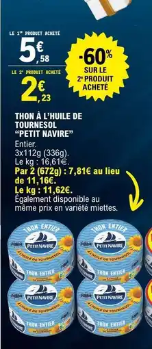 E.Leclerc Thon à l'huile de tournesol 'Petit Navire' offre