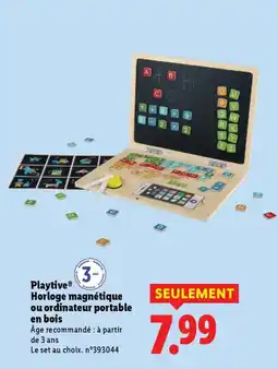 Lidl PLAYTIVE Horloge magnétique ou ordinateur portable en bois offre