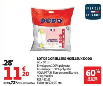 Lot de 2 oreillers moelleux dodo