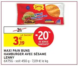 Intermarché Express Lenny maxi pain buns hamburger avec sésame offre