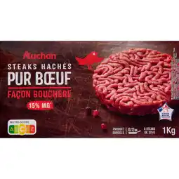 Auchan Supermarché Auchan steaks hachés pur bœuf façon bouchère 15% mg surgelés auchan offre