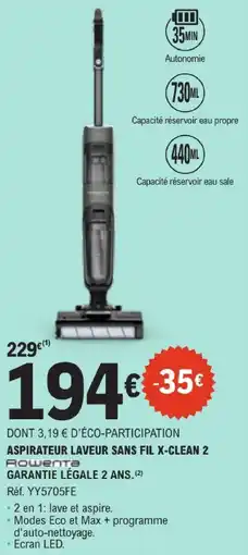 E.Leclerc Rowenta aspirateur laveur sans fil x-clean 2 offre