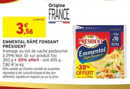Intermarché PRÉSIDENT Emmental râpé fondant offre