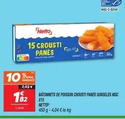Netto NETTO Bâtonnets de poisson crousti panes surgelés msc x15 offre