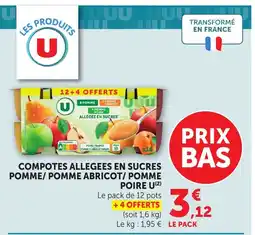 Bi1 U Compotes allegees en sucres pomme/pomme abricot/pomme poire offre