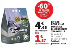 Bi1 TRANQUILLE Litiere pour chat minerale bi-carbonite offre